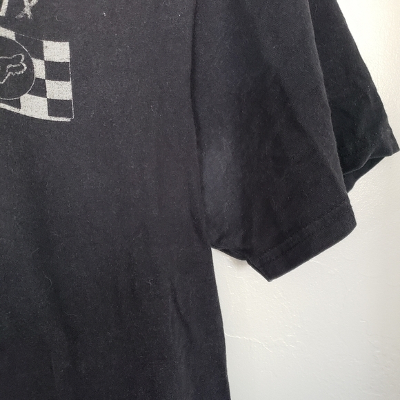 Fox Men's Large Black Short Sleeve Shirt Checkered Flag Premium Fit - Picture 3 of 3